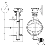 Затвор поворотный дисковый трехэксцентриковый Tafline (Тафлайн), серии TL63, DN100 PN16, под приварку, голый шток, корпус, диск - сталь Тафлайн