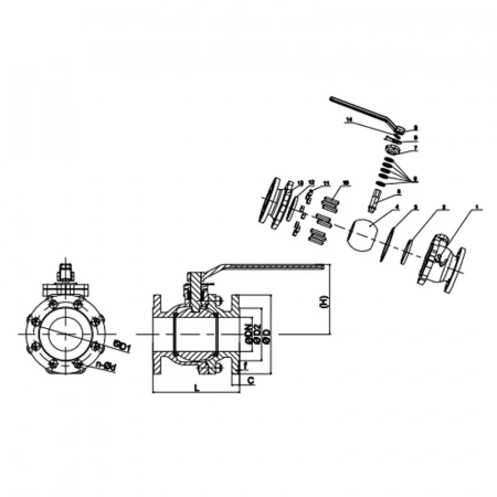 Кран шаровой полнопроходной фланцевый, серии TL33-PTFE, Tafline (Тафлайн), DN80 PN16, чугунный с рукояткой Тафлайн
